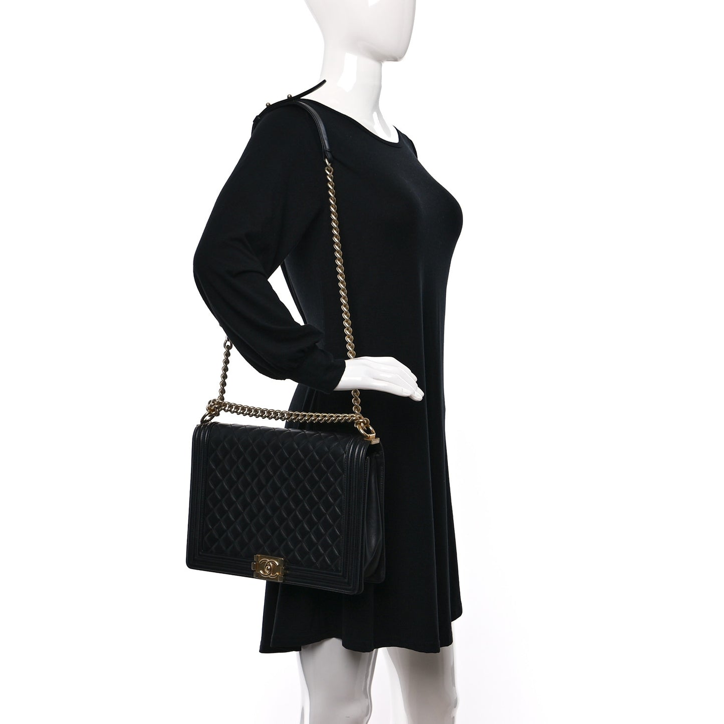 Lambskin Quilted Large Boy Flap Black