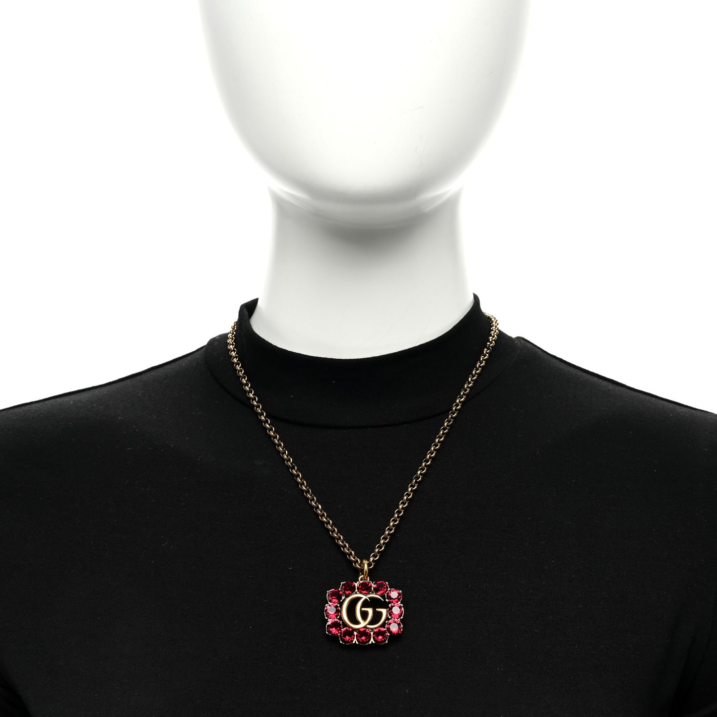Crystal Embellished Double G Necklace Aged Gold Red