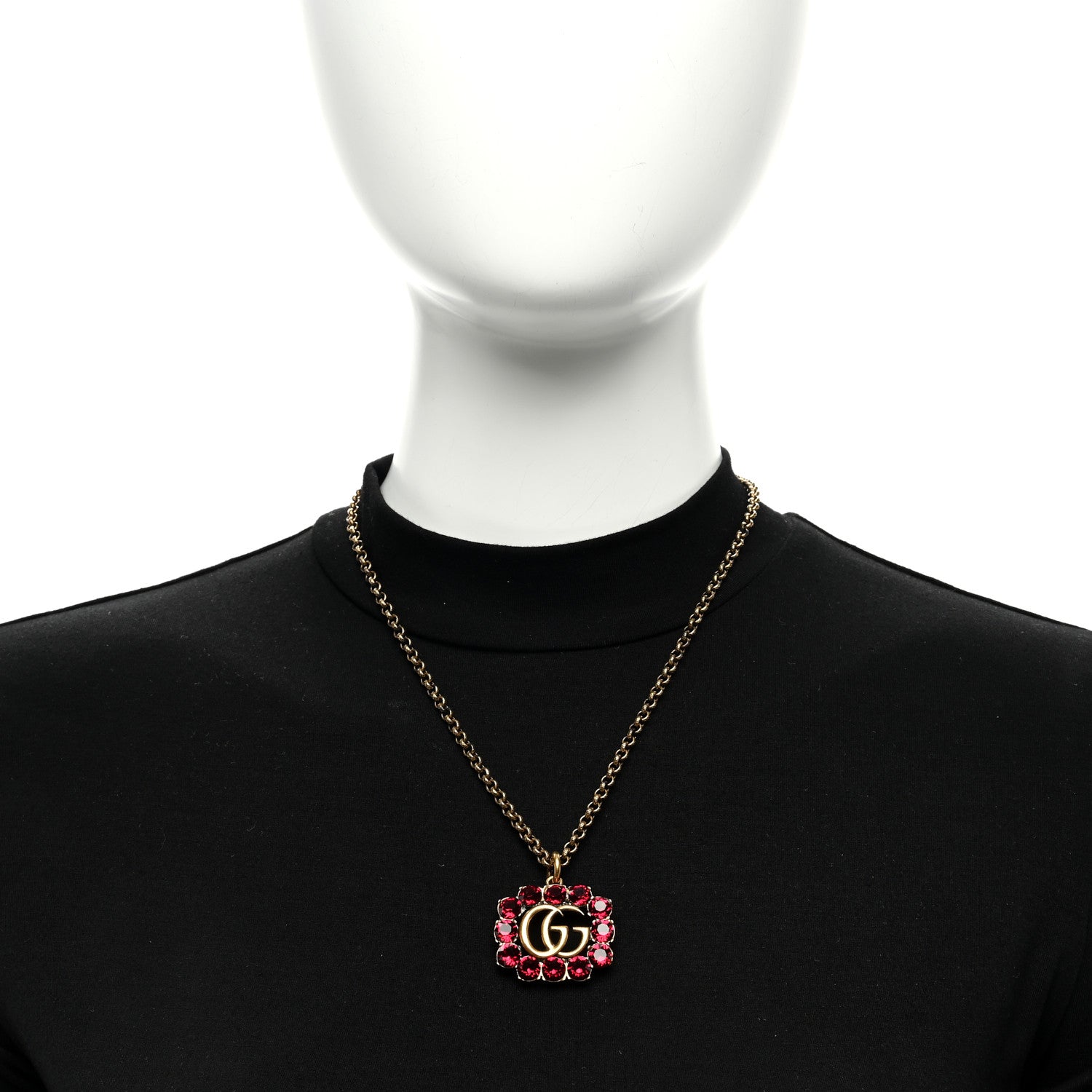 Gucci Crystal Embellished Double G Necklace Aged Gold Red 6 of 6