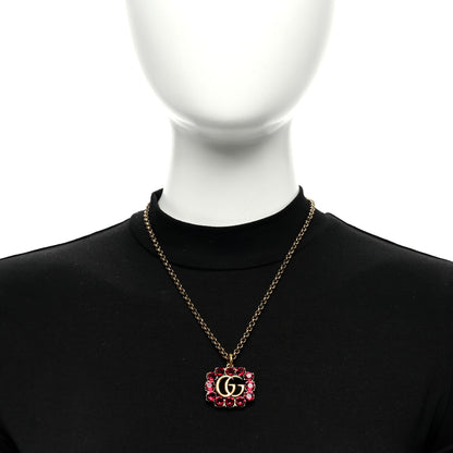 Gucci Crystal Embellished Double G Necklace Aged Gold Red 6 of 6