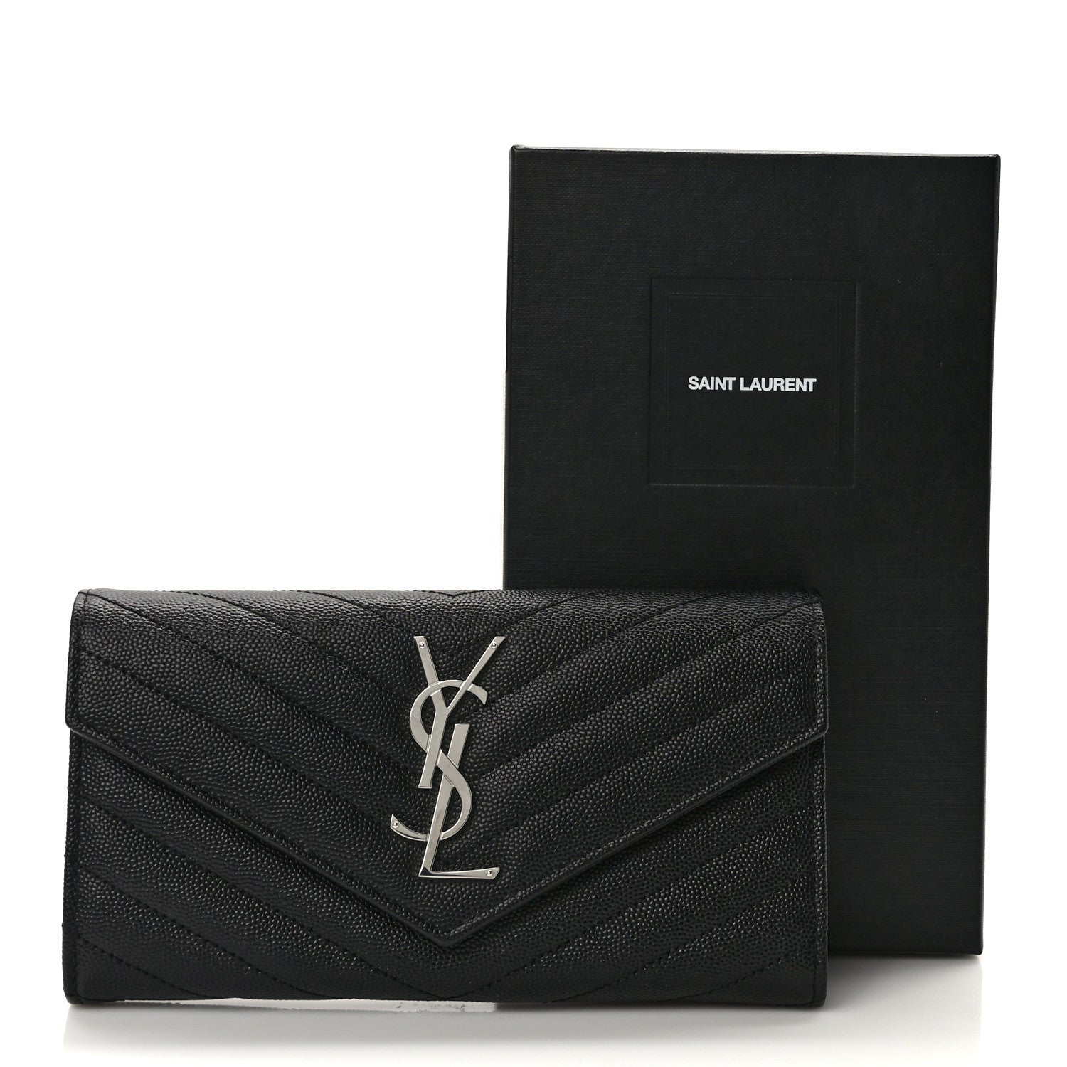 Saint Laurent Grain De Poudre Matelasse Chevron Monogram Flap Wallet Deep Marine 10 of 10