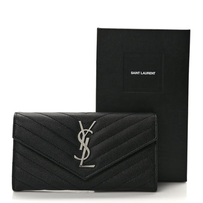 Saint Laurent Grain De Poudre Matelasse Chevron Monogram Flap Wallet Deep Marine 10 of 10