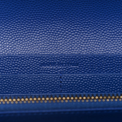 Saint Laurent Grain De Poudre Matelasse Chevron Monogram Flap Wallet Royal Blue 7 of 12
