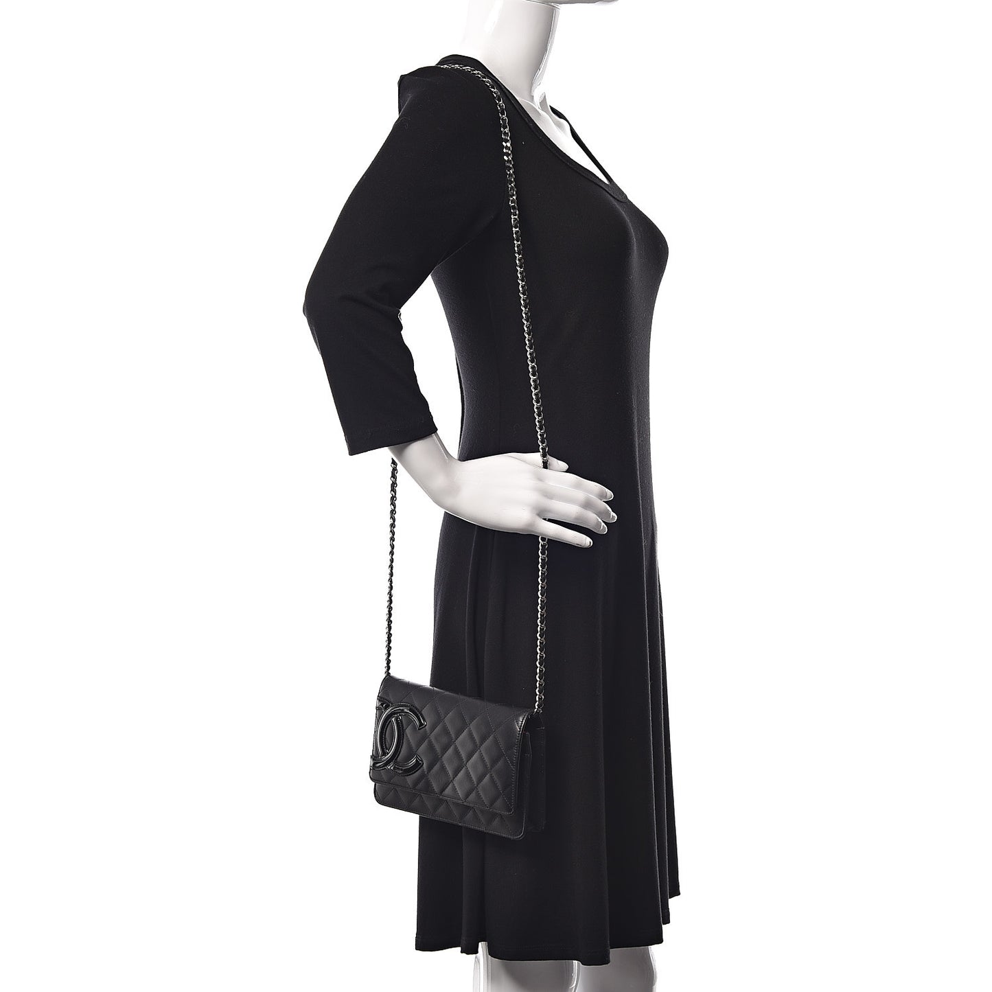 Calfskin Quilted Cambon Wallet On Chain WOC Black
