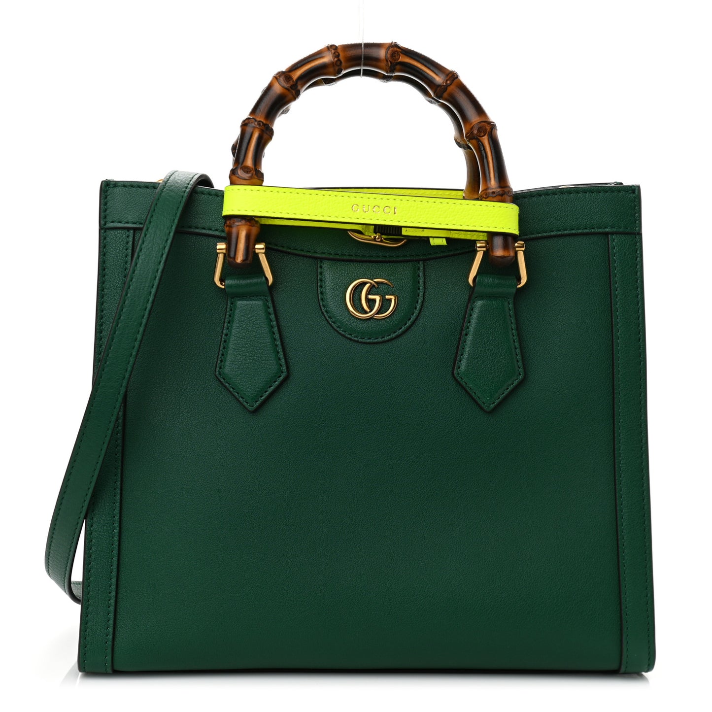 Wonka Grain Calfskin Small Diana Tote Bag Green Yellow Fluo