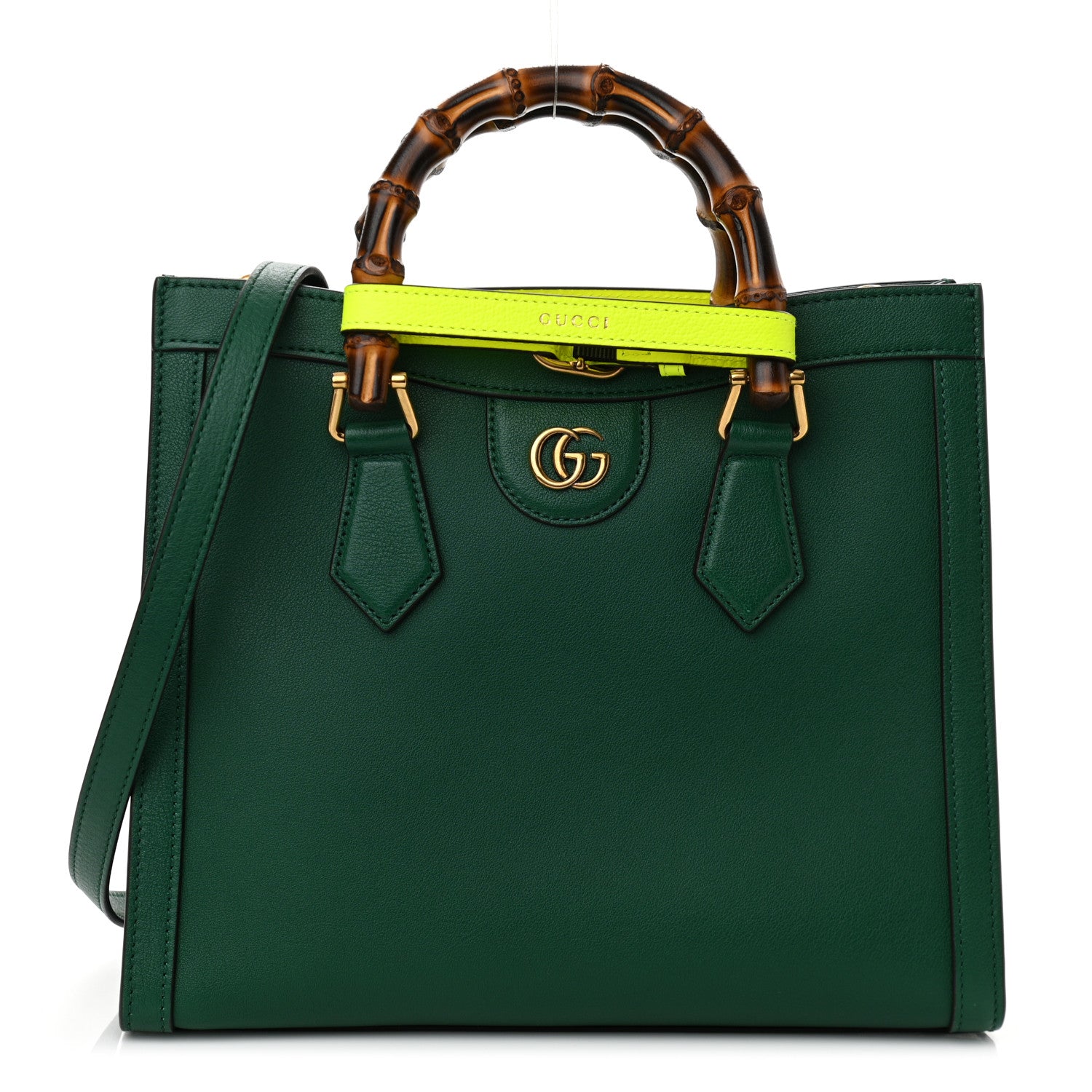 Gucci Wonka Grain Calfskin Small Diana Tote Bag Green Yellow Fluo 1 of 11
