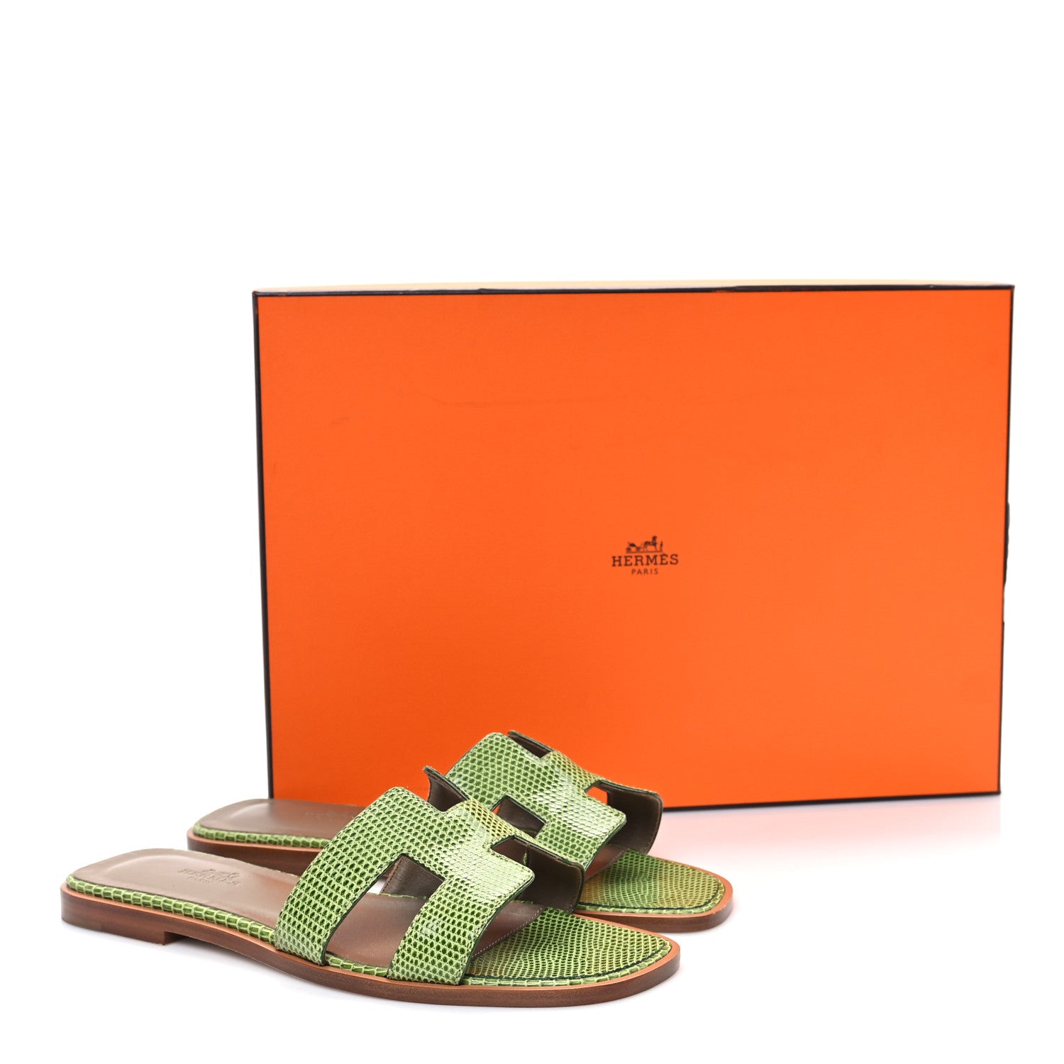Hermes Lizard Oran Sandals 37 Pelouse 9 of 10