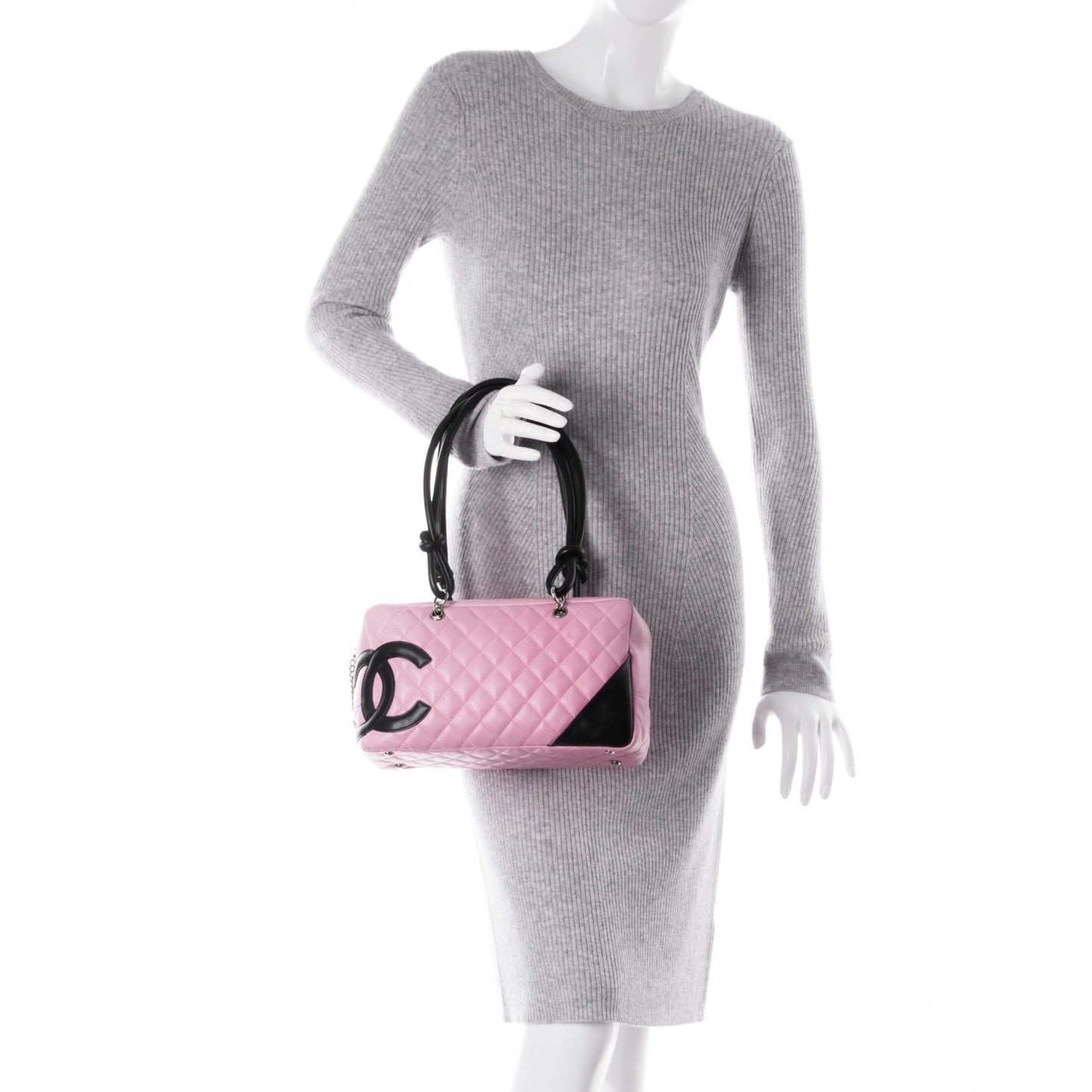 Calfskin Quilted Large Cambon Bowler Pink Black