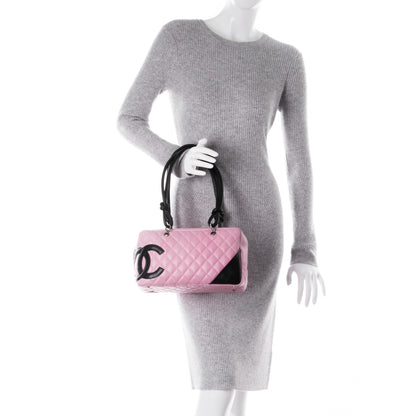 Chanel Calfskin Quilted Large Cambon Bowler Pink Black 2 of 10