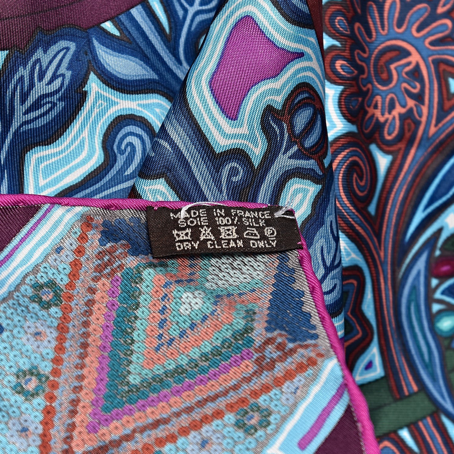 Hermes Silk L'Arbre Du Vent Scarf 90 Bleu Fuchsia Turquoise 2 of 5