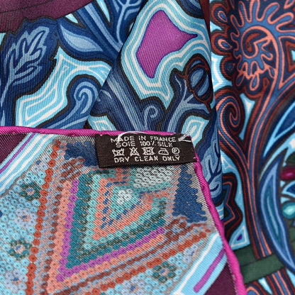 Hermes Silk L'Arbre Du Vent Scarf 90 Bleu Fuchsia Turquoise 2 of 5