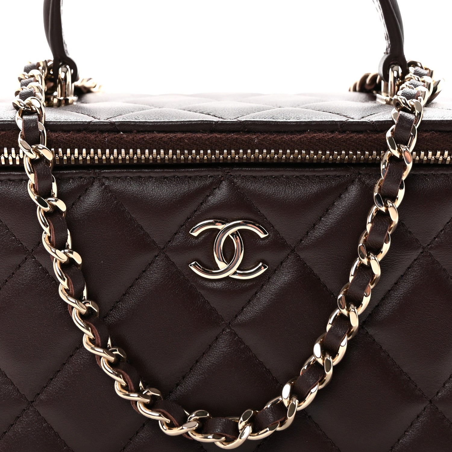 Chanel Lambskin Quilted Small Top Handle Vanity Case With Chain Dark Brown 8 of 10