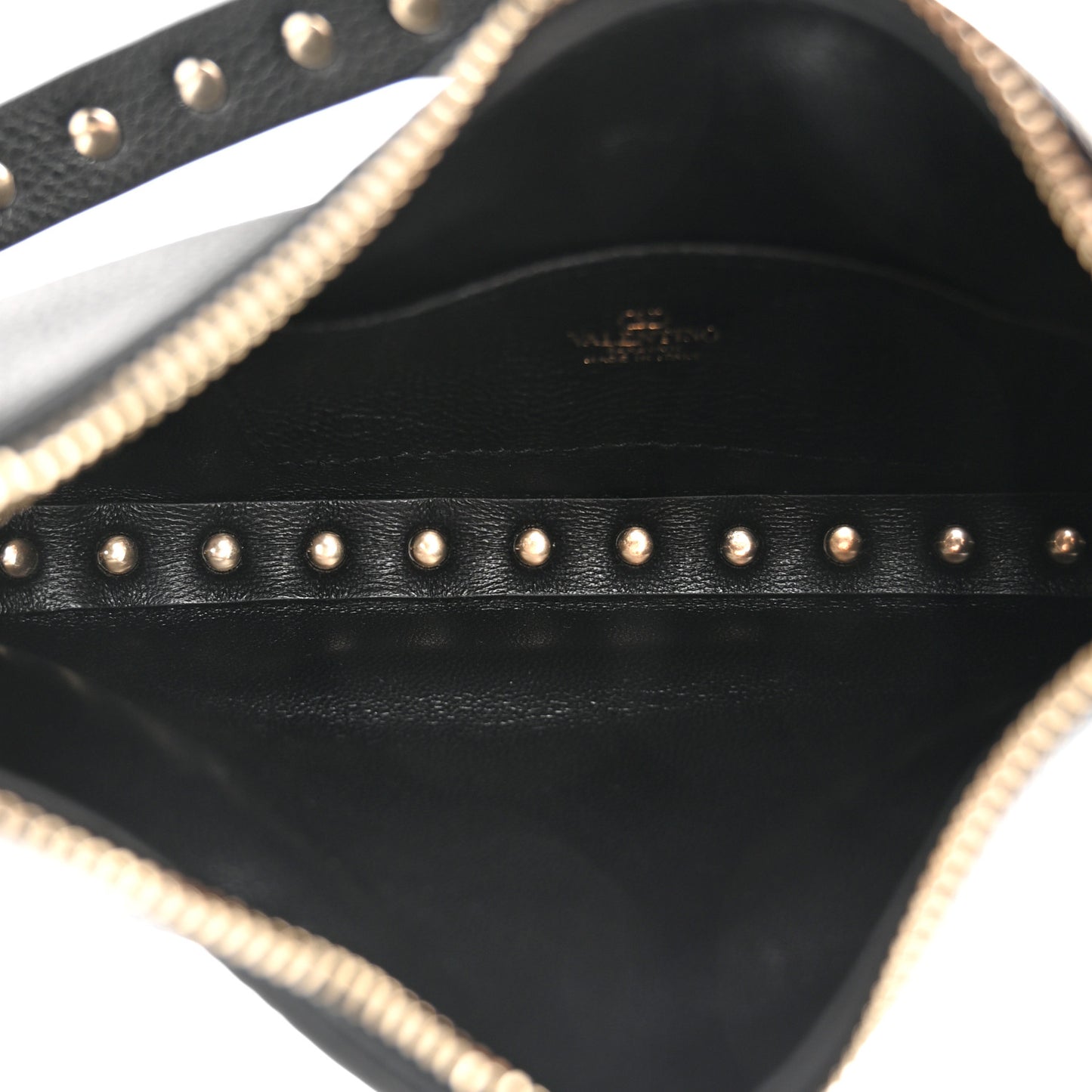 Grainy Calfskin Mini Rockstud Hobo Black