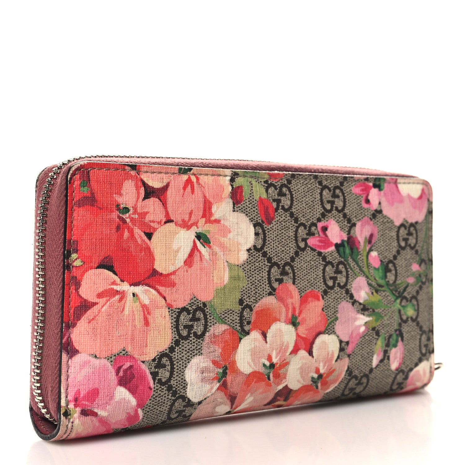 Gucci GG Supreme Monogram Blooms Zip Around Wallet Beige Multicolor Dry Rose 3 of 9