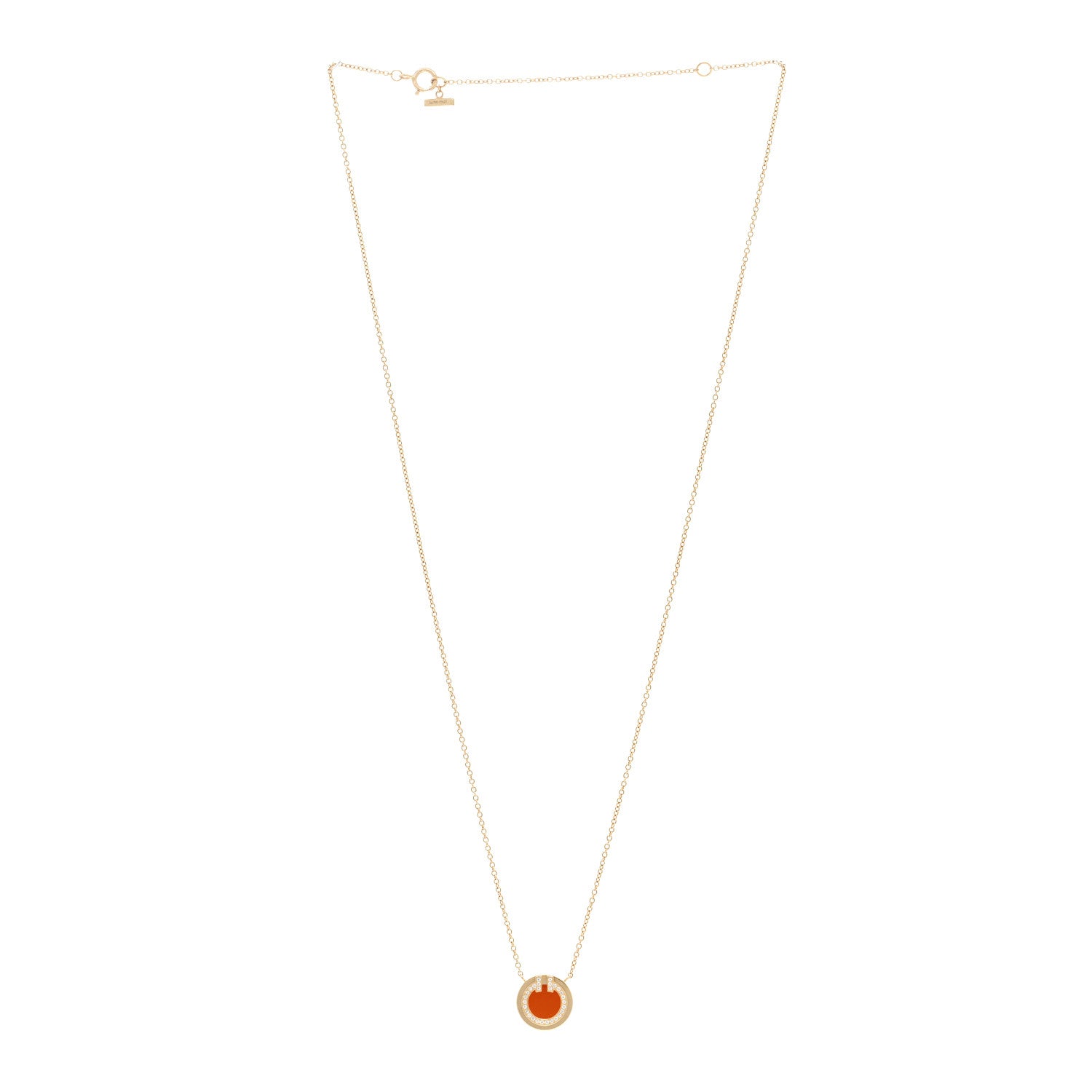 Tiffany 18K Yellow Gold Diamond Carnelian Small T Circle Pendant Necklace 3 of 5