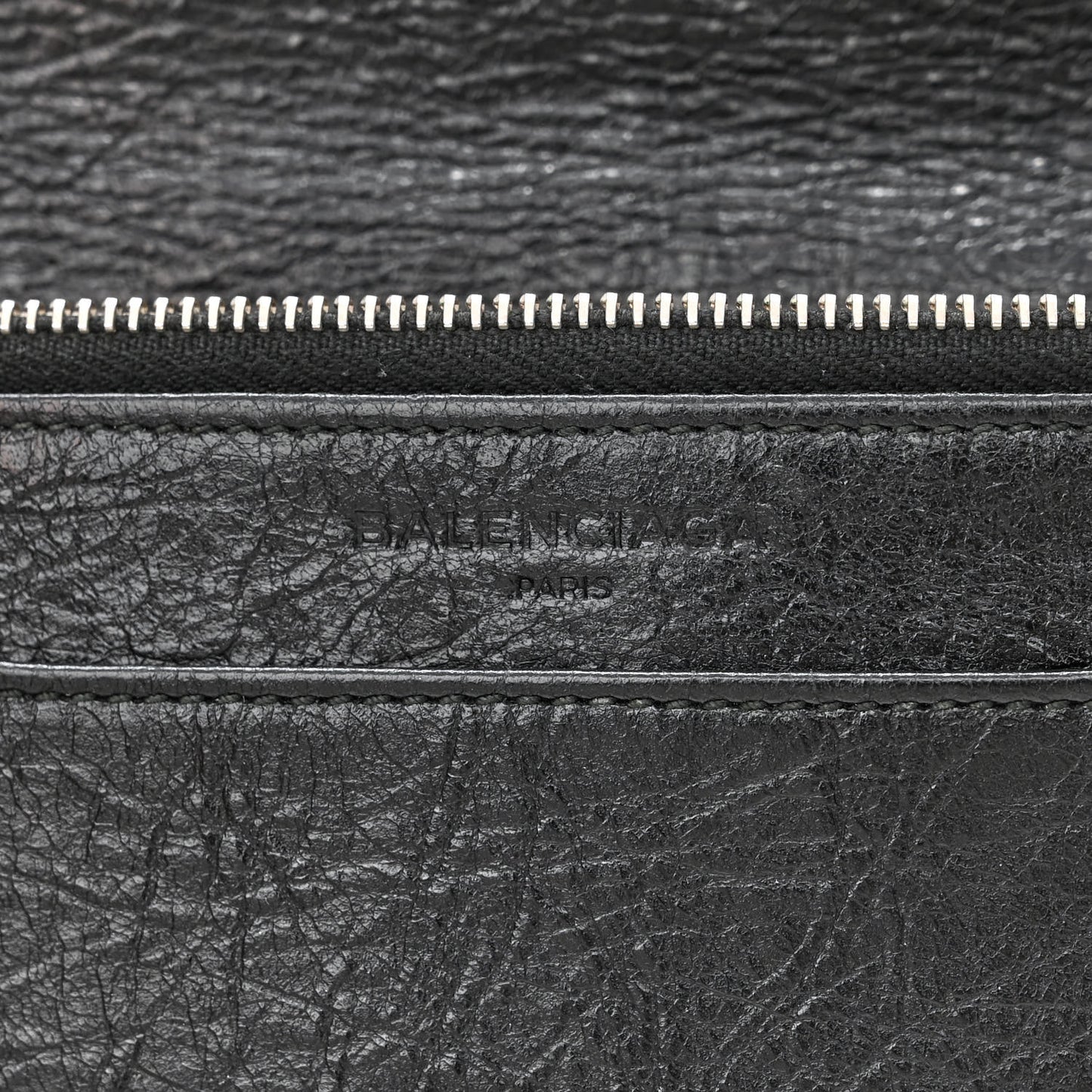 Grained Calfskin Classic Silver Hardware Wallet on Chain Black