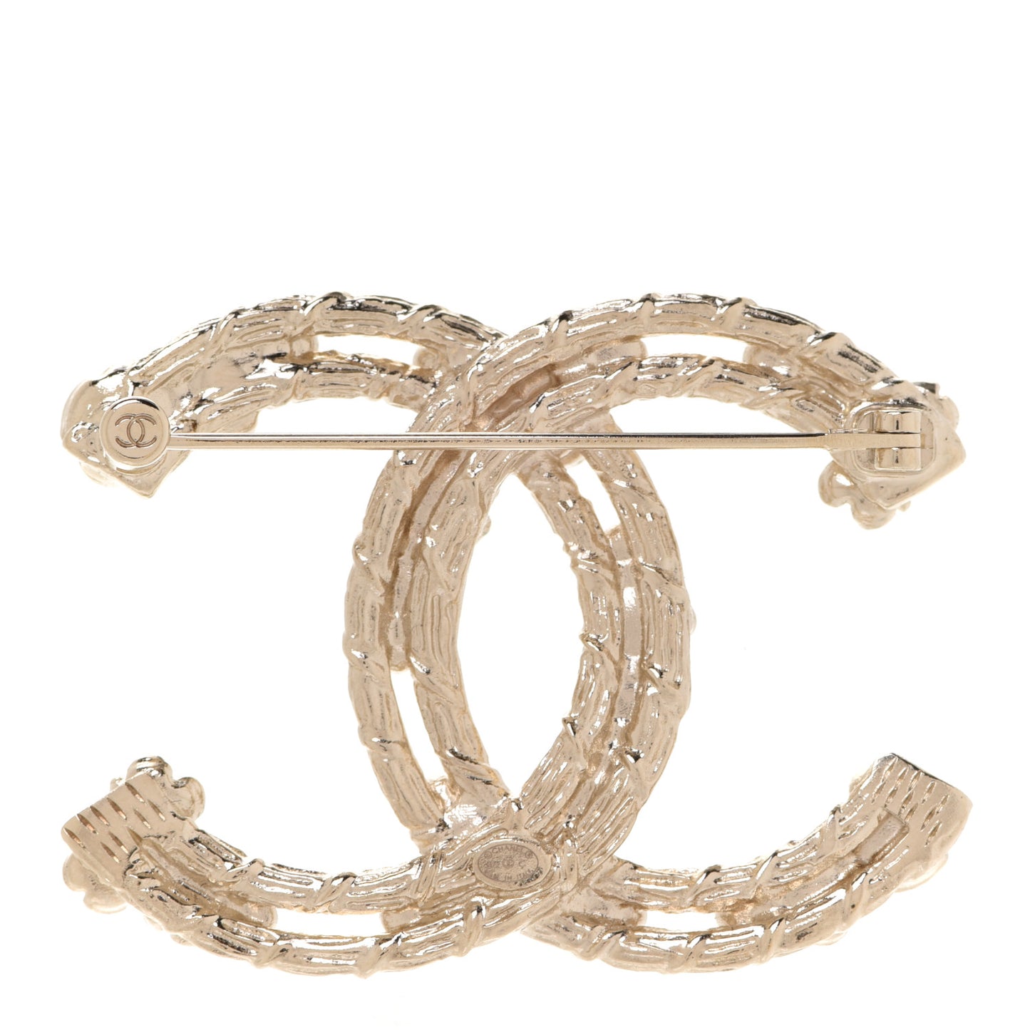 Metal Crystal Camellia CC Brooch Light Gold