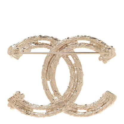 Chanel Metal Crystal Camellia CC Brooch Light Gold 3 of 5