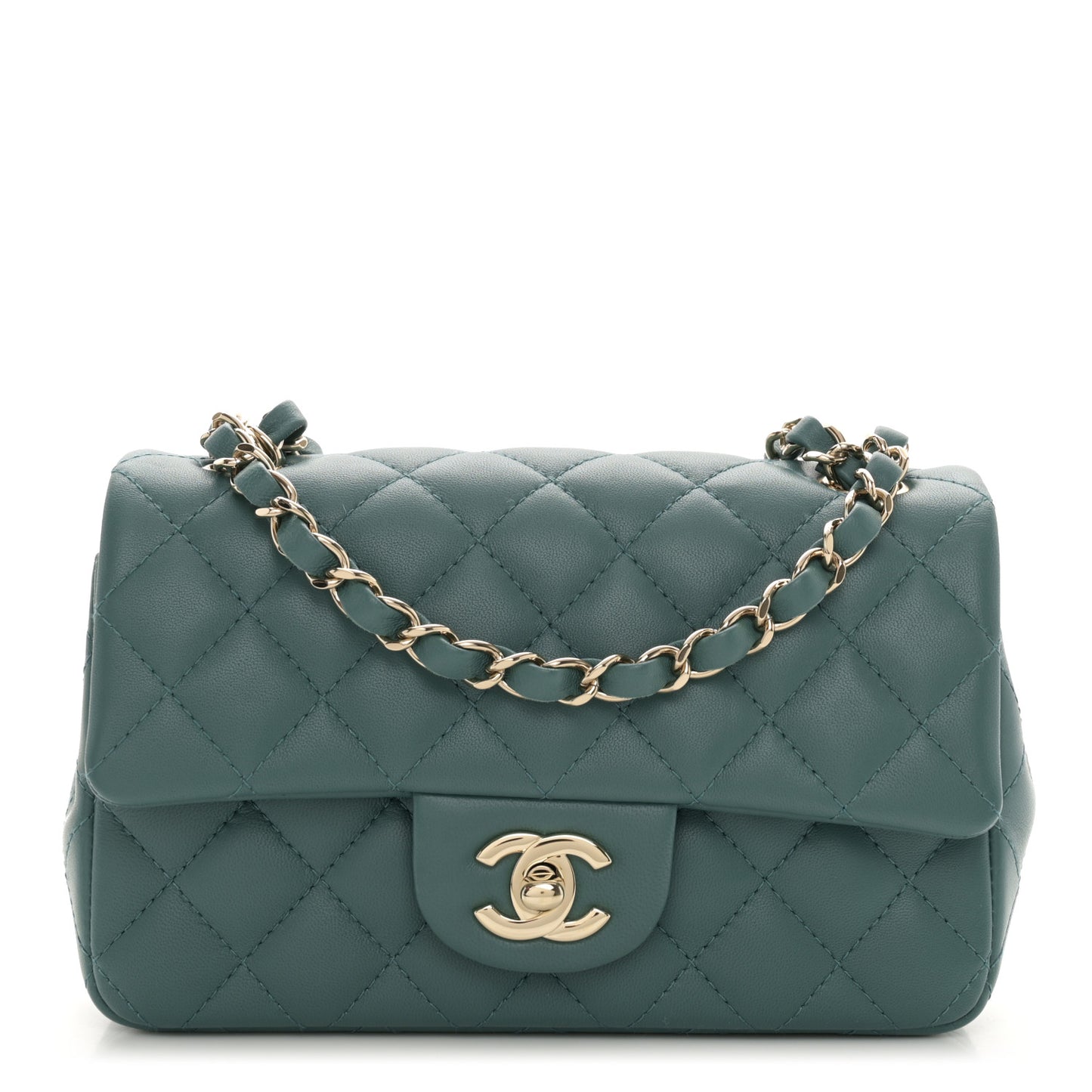 Lambskin Quilted Mini Rectangular Flap Green