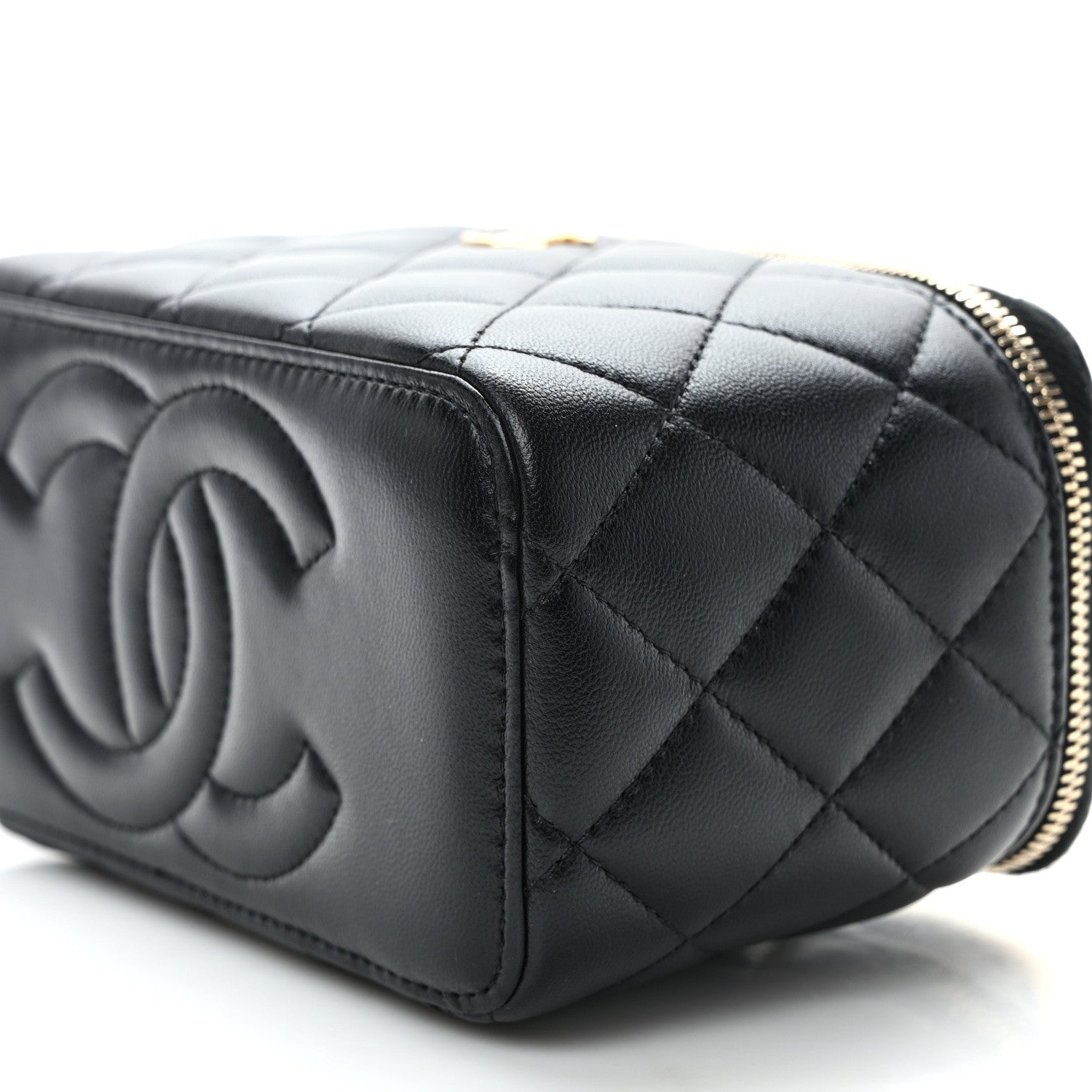 Chanel Lambskin Quilted Metal Small Top Handle Vanity Case With Chain Black 9 of 10