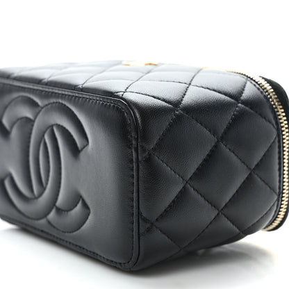 Chanel Lambskin Quilted Metal Small Top Handle Vanity Case With Chain Black 9 of 10
