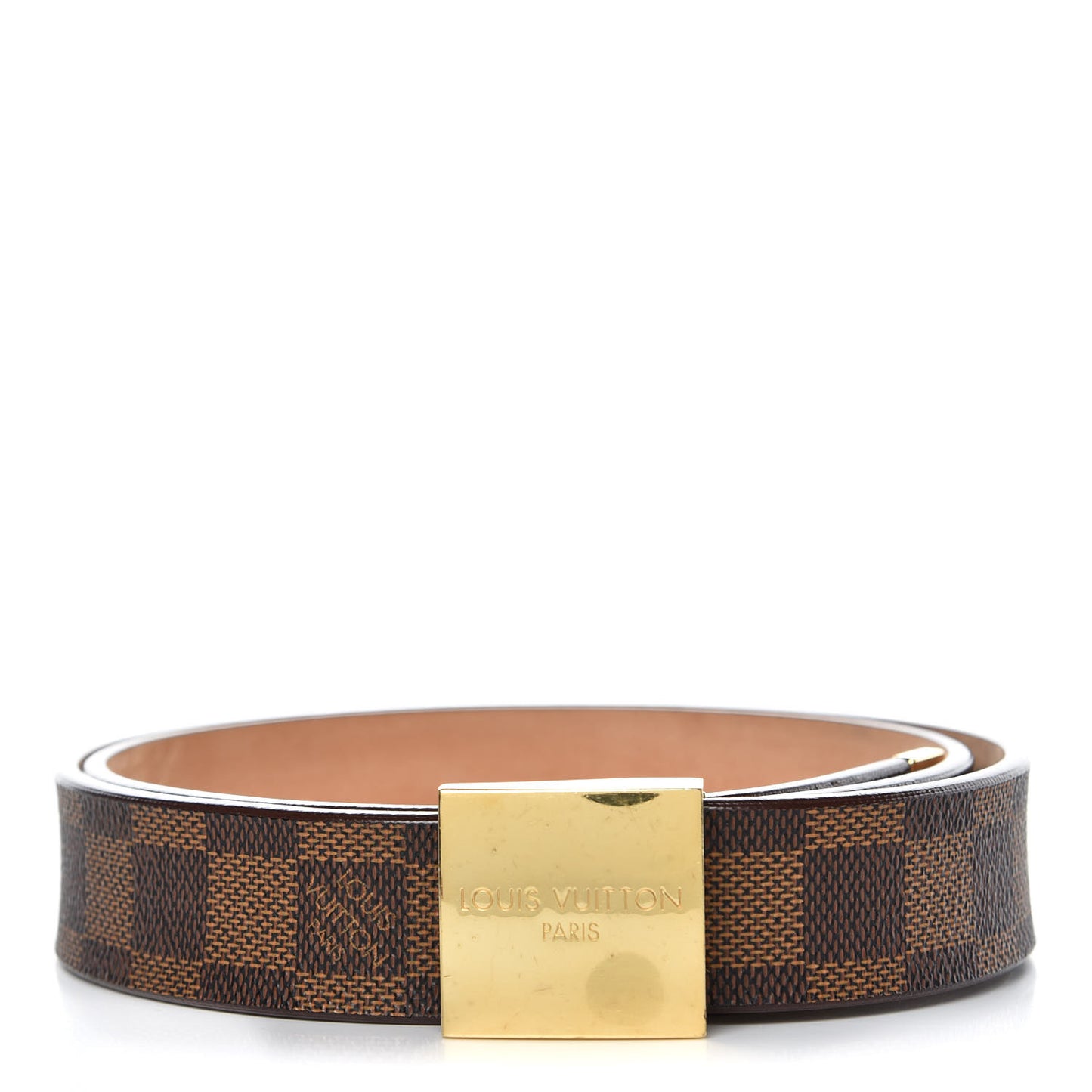 Damier Ebene LV Paris Buckle Belt 95 38 Gold
