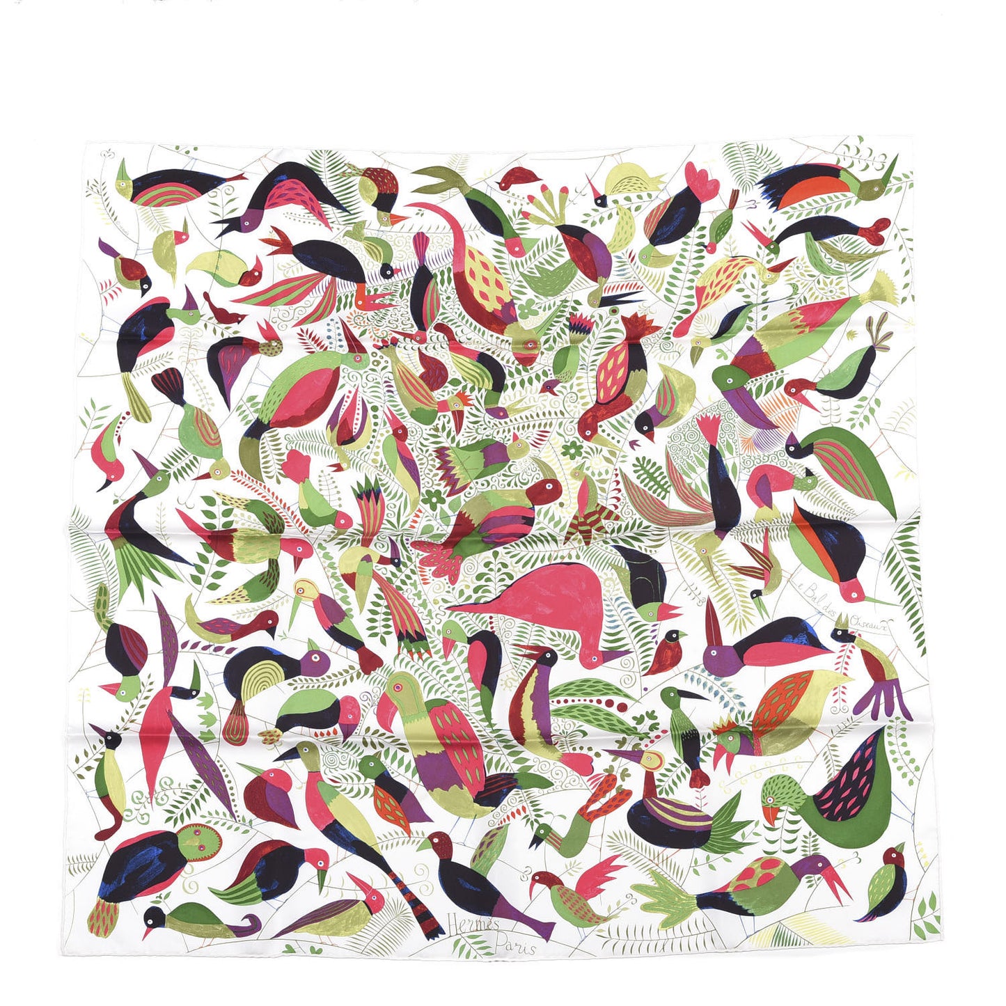 Silk Le Bal Des Oiseaux Scarf 90 White Vert Multicolor