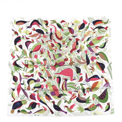 Hermes Silk Le Bal Des Oiseaux Scarf 90 White Vert Multicolor 1 of 5