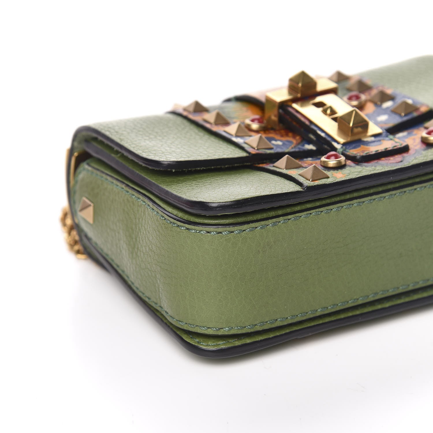 Valentino Garavani Grained Calfskin Enchanted Wonderland B-Rockstud Rolling Flap Deep Clover 7 of 9