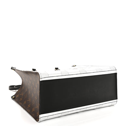 Louis Vuitton X FORNASETTI Calfskin Architettura Onthego MM Black White 4 of 9