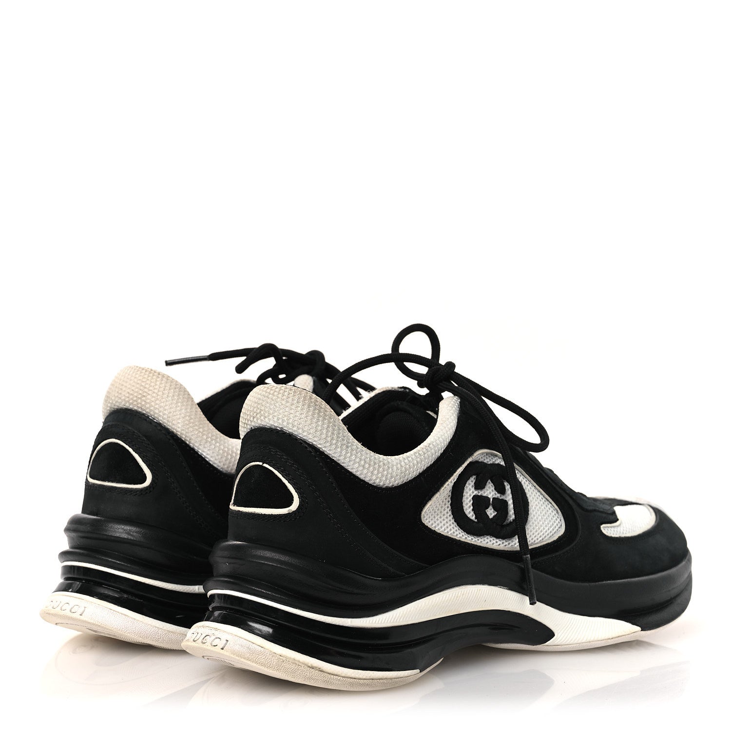 Gucci Technical Knit Fabric Suede Calfskin Womens Gucci Run Sneakers 38 Black White 5 of 12