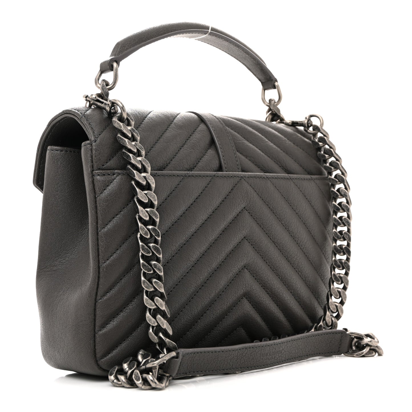 Sheepskin Matelasse Chevron Monogram Medium College Bag Asphalt