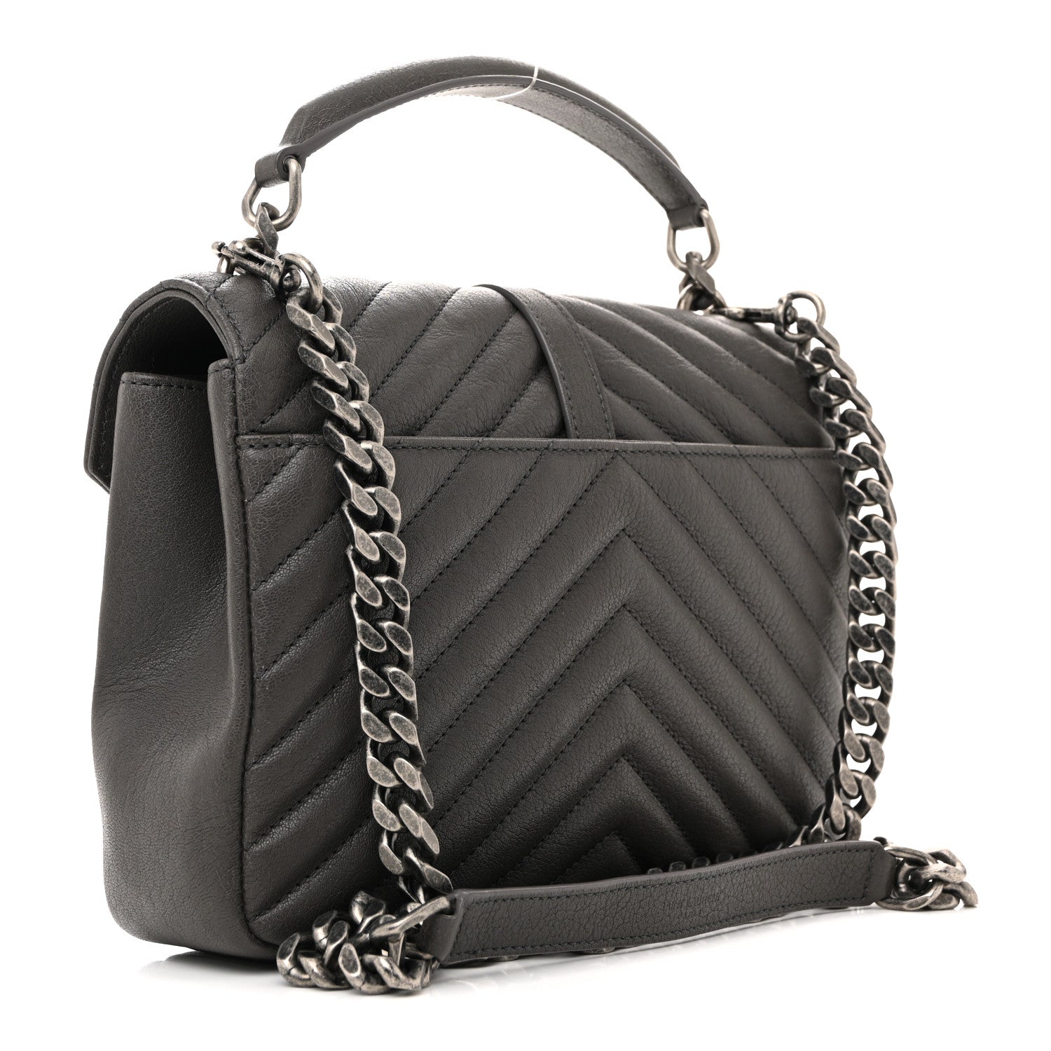 Saint Laurent Sheepskin Matelasse Chevron Monogram Medium College Bag Asphalt 3 of 13