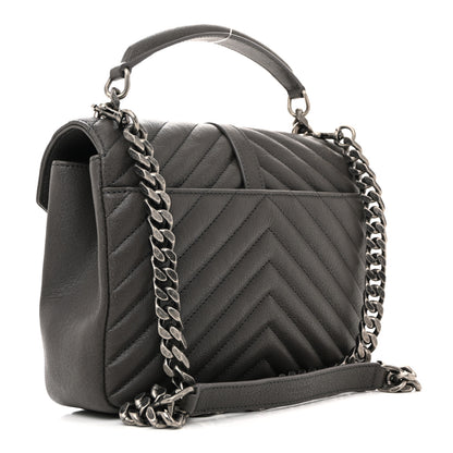 Saint Laurent Sheepskin Matelasse Chevron Monogram Medium College Bag Asphalt 3 of 13
