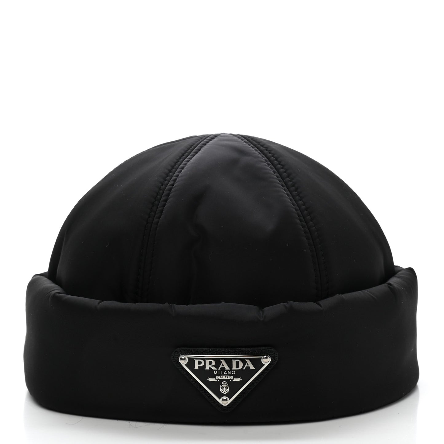 Re-Nylon Padded Metal Triangle Logo Mens Beanie S Black