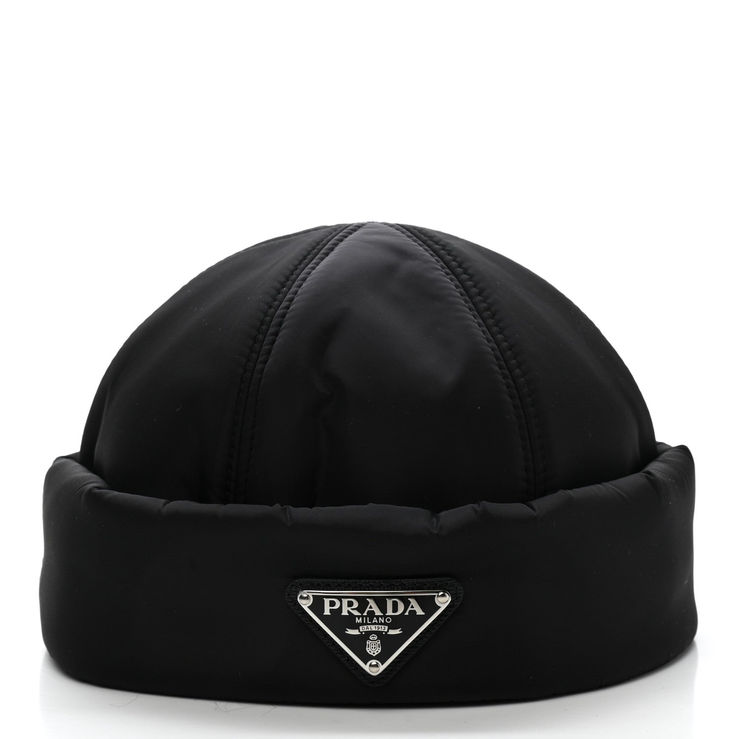Prada Re-Nylon Padded Metal Triangle Logo Mens Beanie S Black 3 of 8