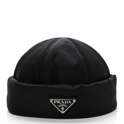 Prada Re-Nylon Padded Metal Triangle Logo Mens Beanie S Black 3 of 8