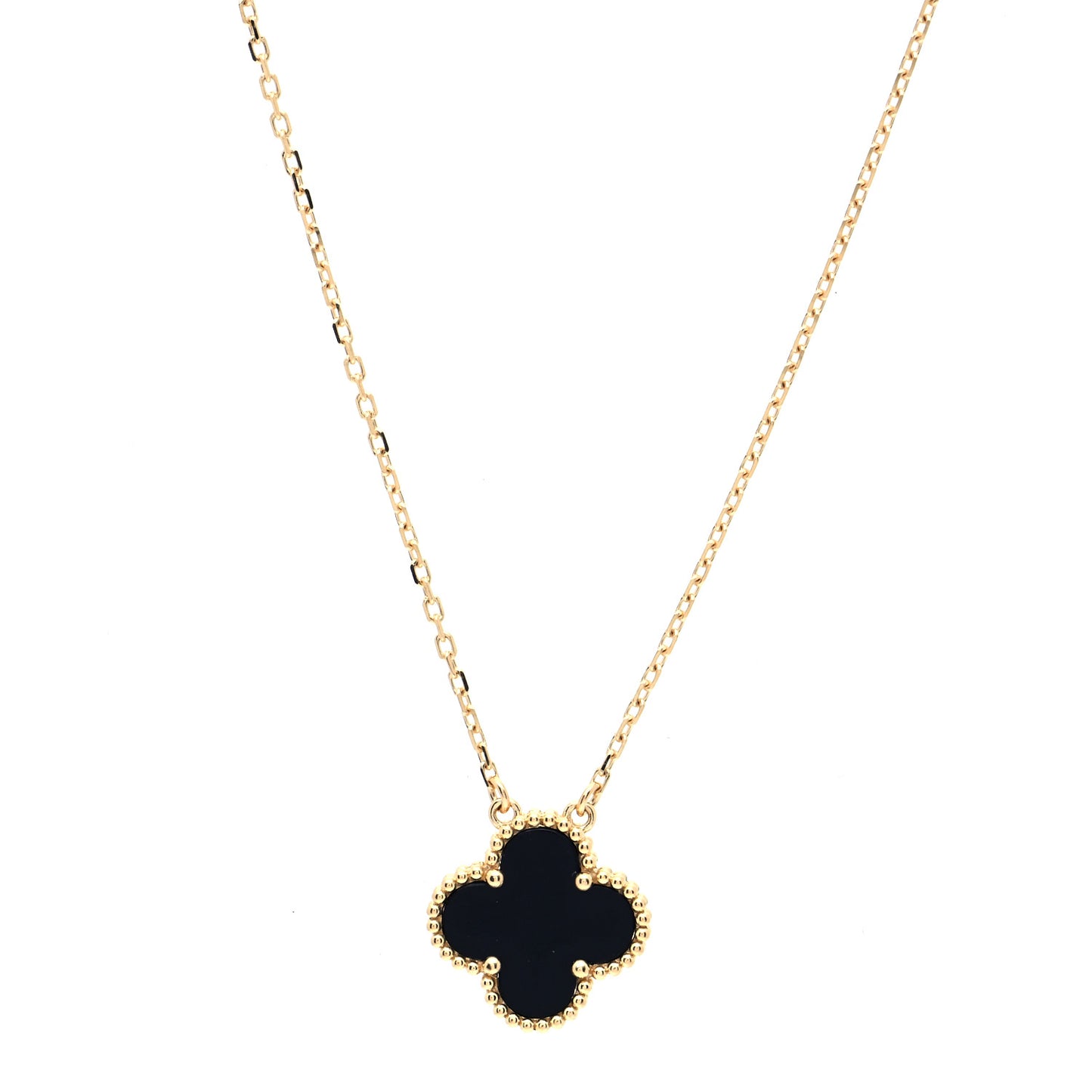18K Yellow Gold Black Onyx Vintage Alhambra Pendant Necklace