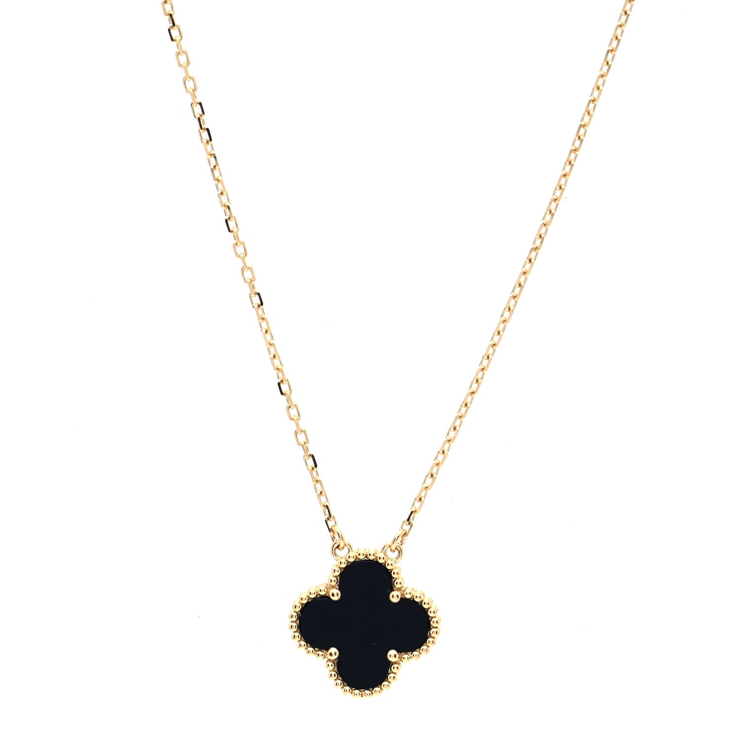 Van Cleef & Arpels 18K Yellow Gold Black Onyx Vintage Alhambra Pendant Necklace 1 of 6
