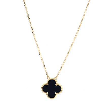 Van Cleef & Arpels 18K Yellow Gold Black Onyx Vintage Alhambra Pendant Necklace 1 of 6
