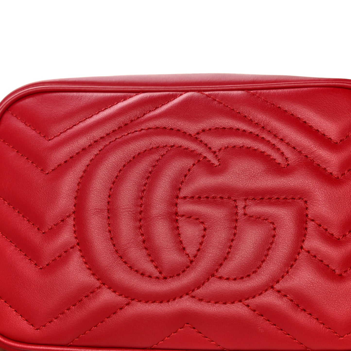 Calfskin Matelasse Mini GG Marmont Chain Shoulder Bag Hibiscus Red
