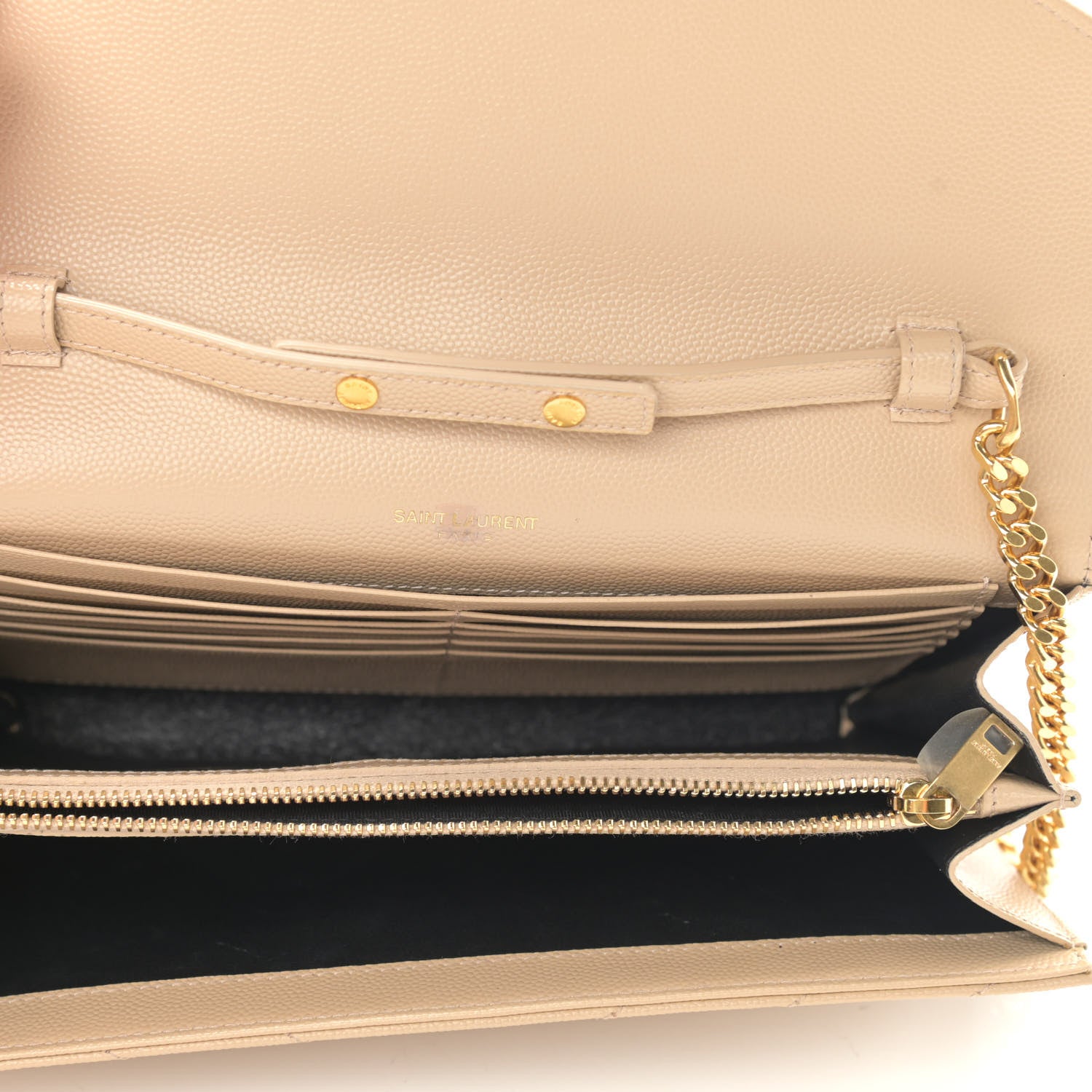 Saint Laurent Grain De Poudre Matelasse Chevron Monogram Chain Wallet Nude Powder 5 of 10