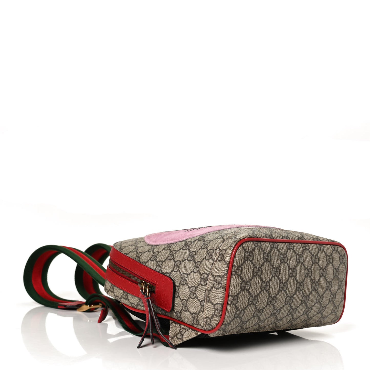 GG Supreme Monogram Web Bosco Patch Dome Backpack Beige Malva Hibiscus Red