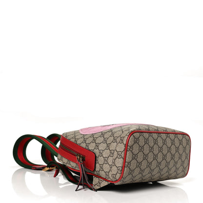 Gucci GG Supreme Monogram Web Bosco Patch Dome Backpack Beige Malva Hibiscus Red 4 of 14