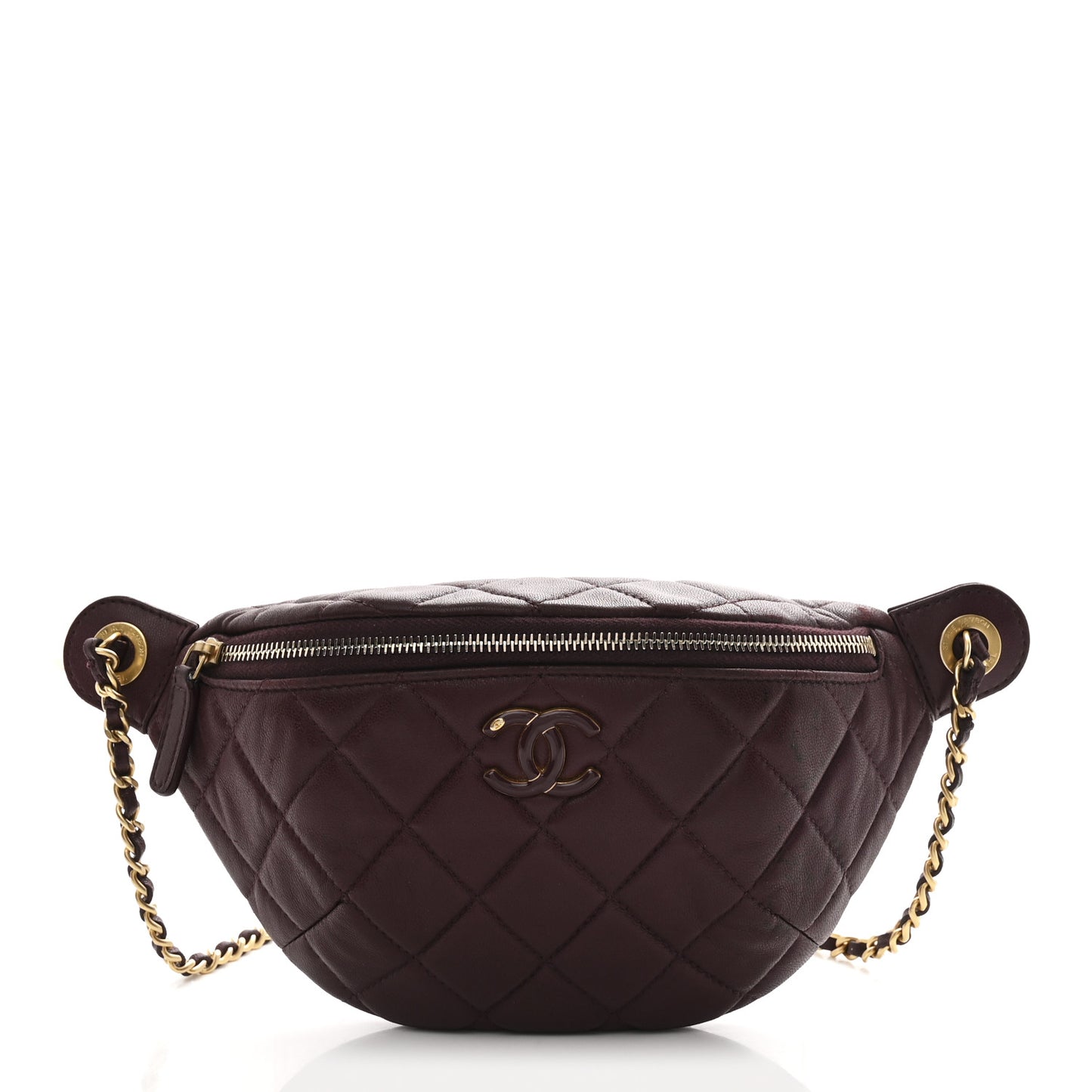 Shiny Lambskin Enamel Quilted Waist Bag Fanny Pack Burgundy