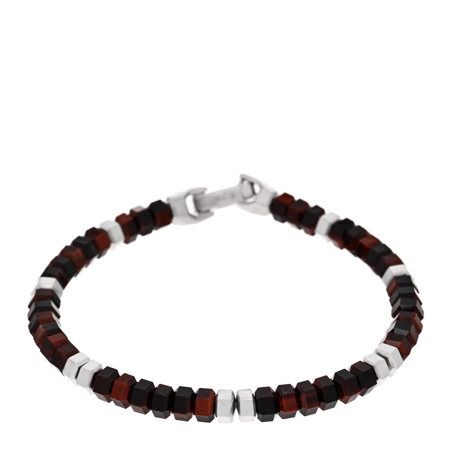 David Yurman Sterling Silver Red Tiger's Eye Hex Bead Bracelet 1 of 3