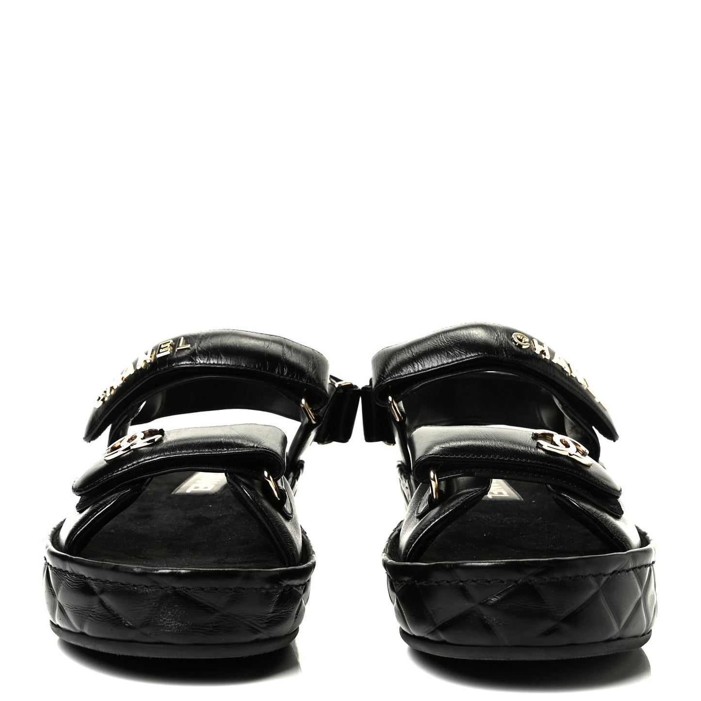 Shiny Calfskin Logo Platform Sandals 39 Black