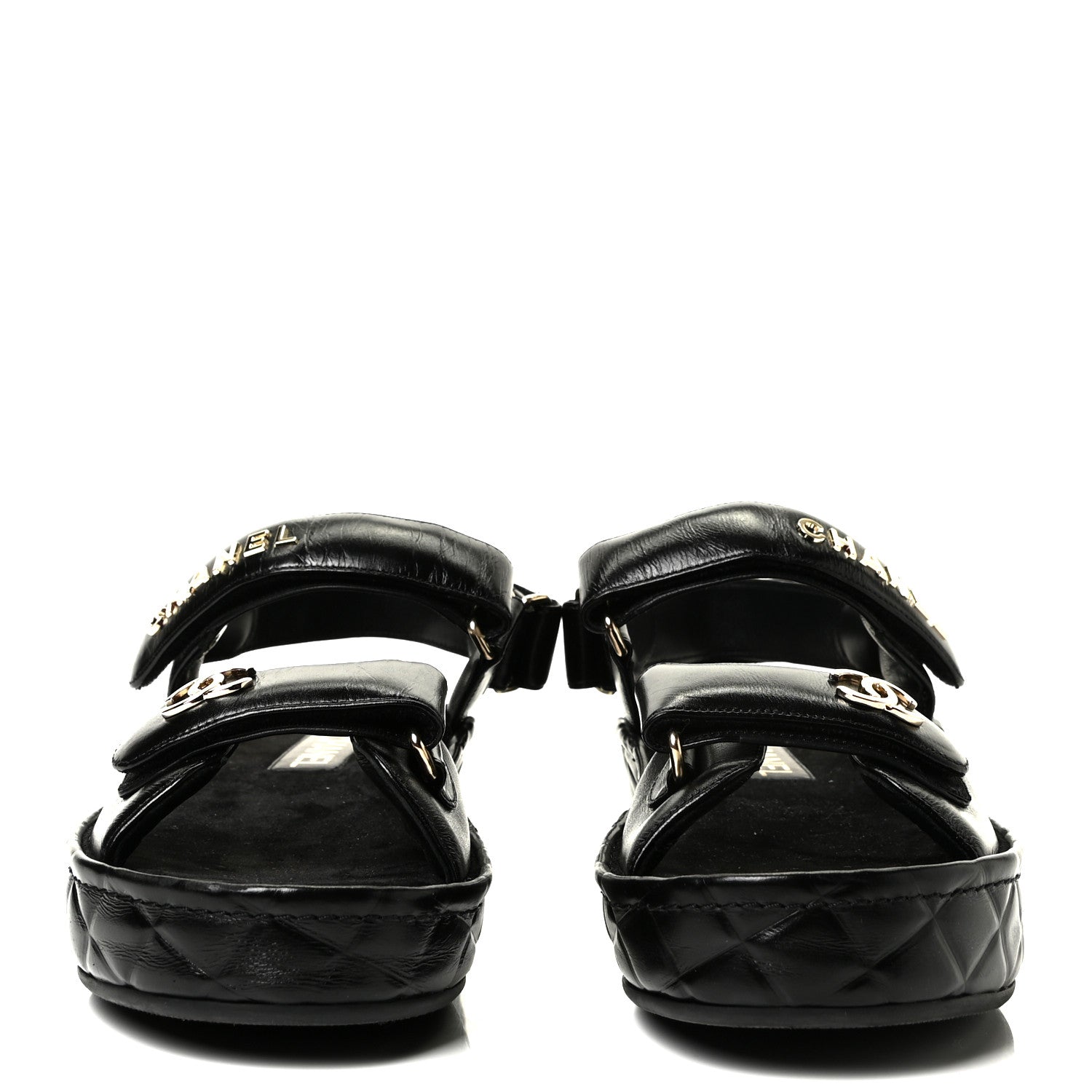 Chanel Shiny Calfskin Logo Platform Sandals 39 Black 2 of 7