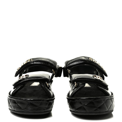 Chanel Shiny Calfskin Logo Platform Sandals 39 Black 2 of 7