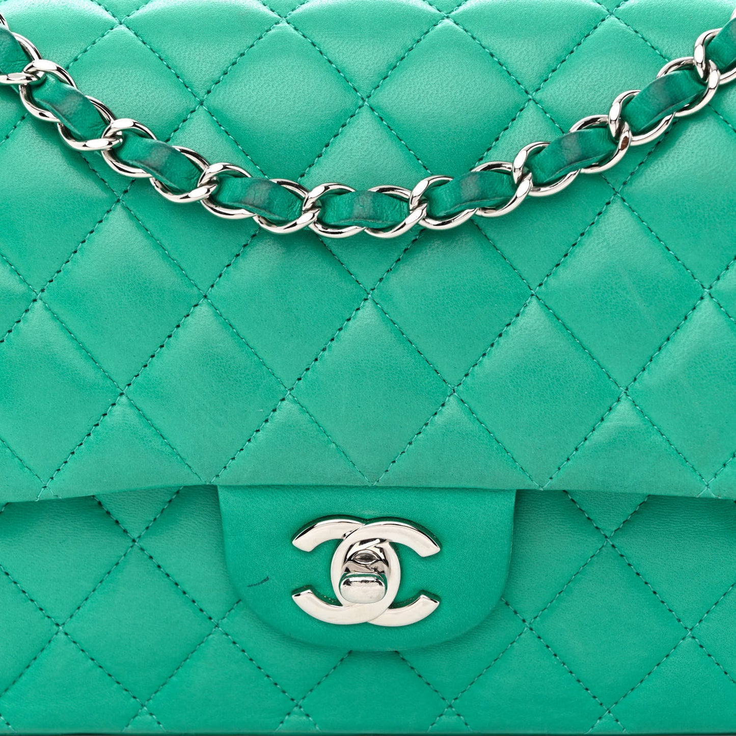 Lambskin Quilted Medium Double Flap Green